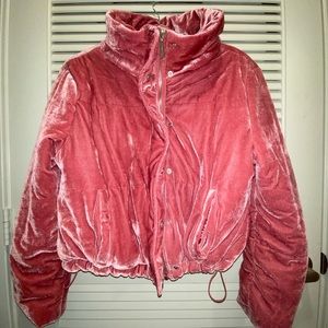 Macy’s Pink Velvet Puffer/Bomber Jacket | Size: Small